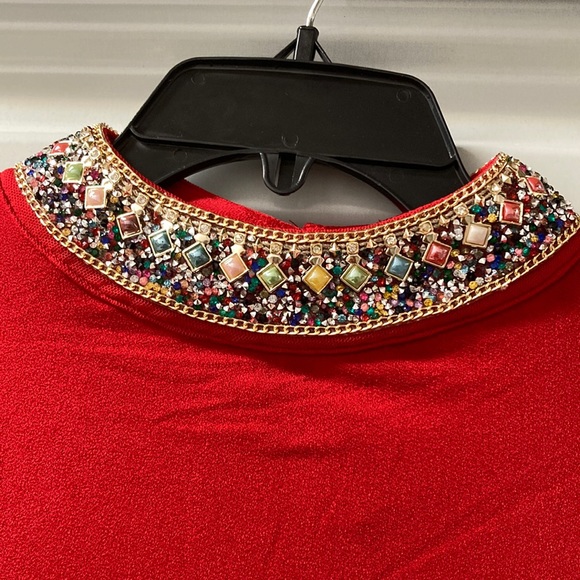 Embellished Collar Red Top - Picture 6 of 10